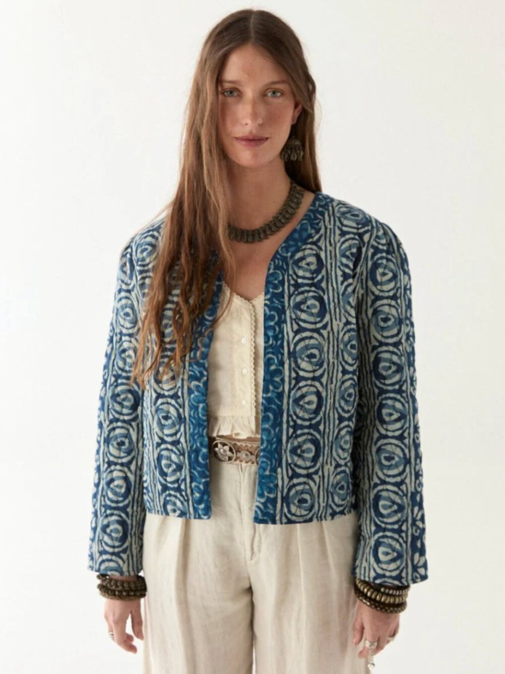 NWT Coti Jacket - Indigo Soul Patterned Indigo Open-Front Jacket